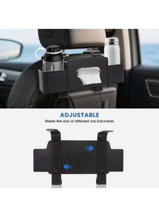 Car Seat Organizer, Back of Seat Car Organizer with 2 Drink Cup Holder and Tissue Box, Headrest Hanging Storage Box with 2 Hooks and Phone Holder Multi-Functional Storage for Travel - view 4