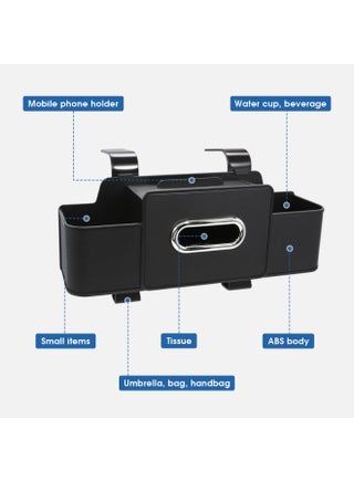 Car Seat Organizer, Back of Seat Car Organizer with 2 Drink Cup Holder and Tissue Box, Headrest Hanging Storage Box with 2 Hooks and Phone Holder Multi-Functional Storage for Travel - view 3