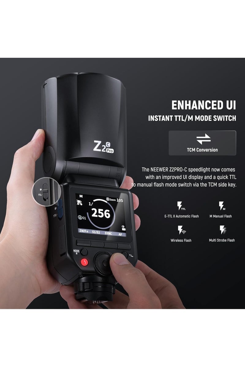 NEEWER Z2PRO-C TTL Round Head Flash Speedlite with 3000mAh Lithium Battery – Compatible with Canon DSLR & Mirrorless Cameras black - Image 4