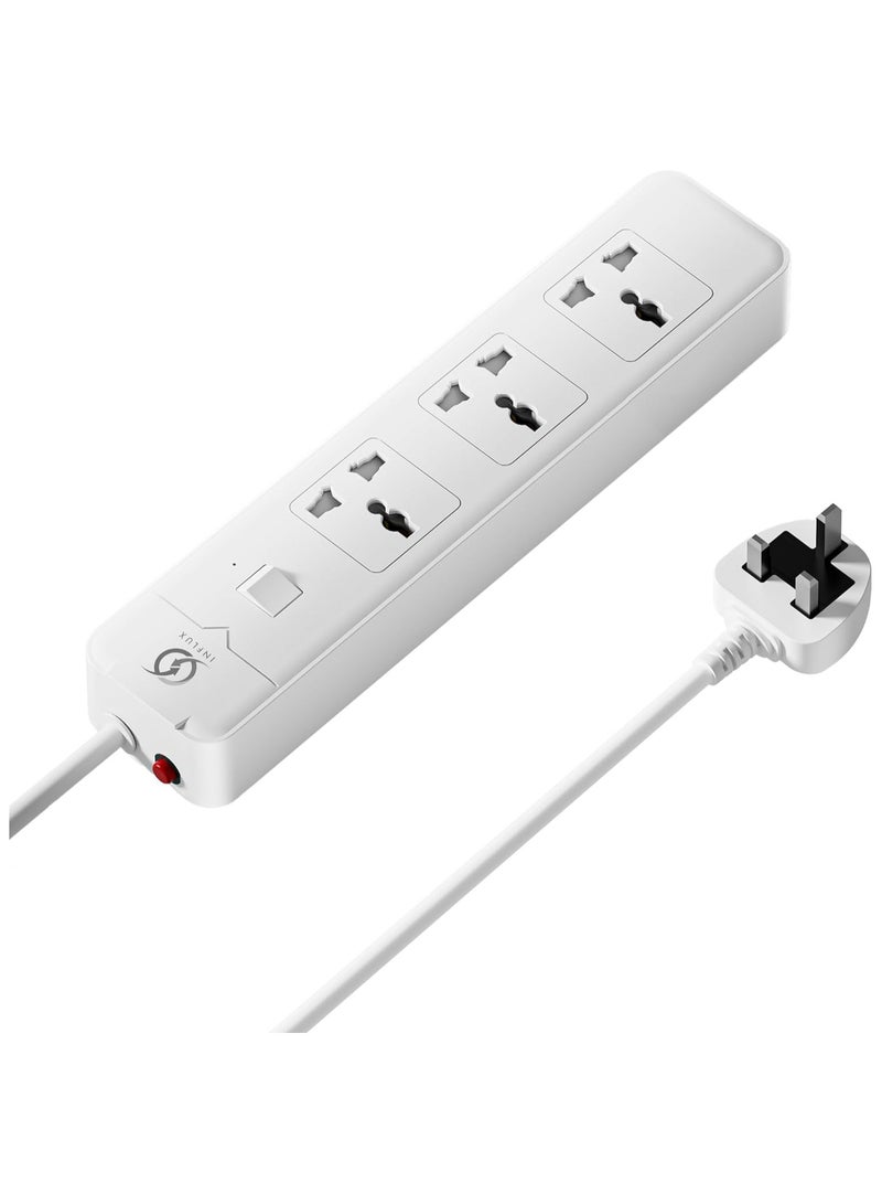 INFLUX Extension Cord 3-Outlet 3 Meter, Power Strip with Surge Protection, Universal Plug, 13A 250V, 3 Pin UK Plug, Overload Protection for Home, Office & Electronics – White - Image 1