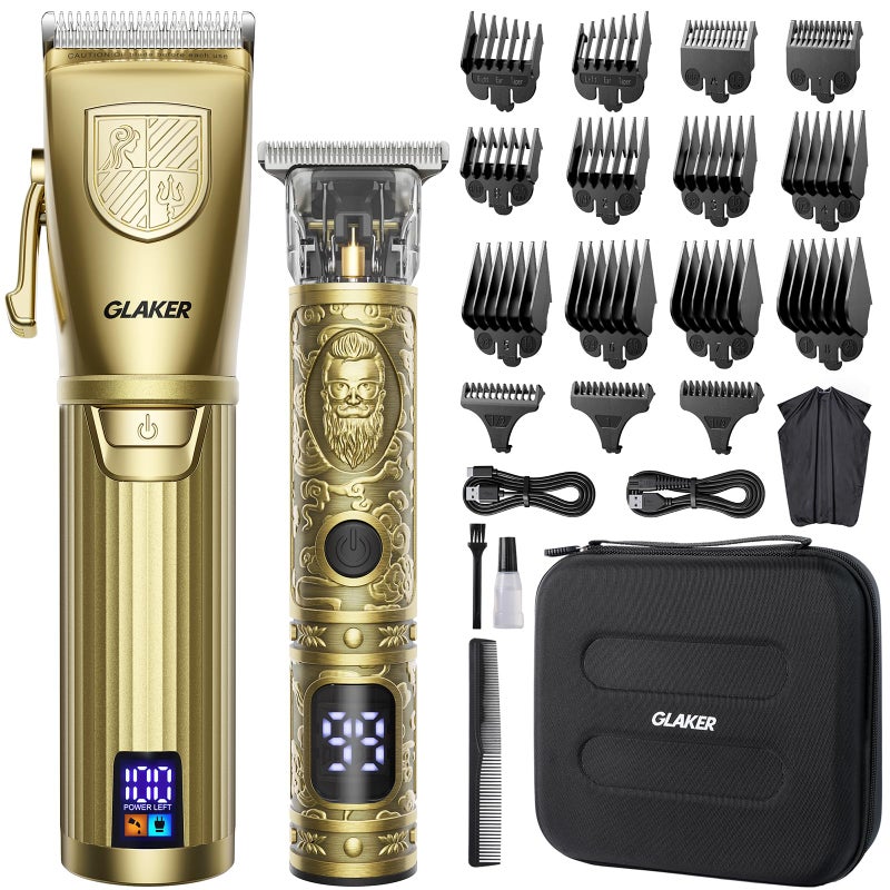GLAKER Hair Clippers for MenProfessional Mens Hair Clippers Cordless Clippers for Hair Cutting Hair Clippers and Hair Trimmer Kit Zero Gap Trimmer with LED Display 15 Guide Combs