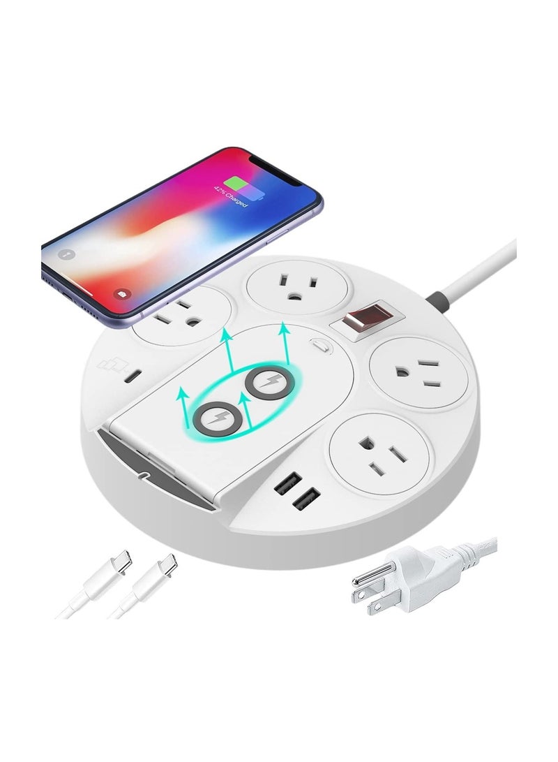 KASTWAVE 20W USB C PD Power Strip Surge Protector with Wireless Charger Tower, Travel Power Strip Delivery Charging with USB C for Phone Laptops Desk Office , 1 USB C/2 USB A Ports/4 AC Outlets Plug (UK Plug) - Image 1