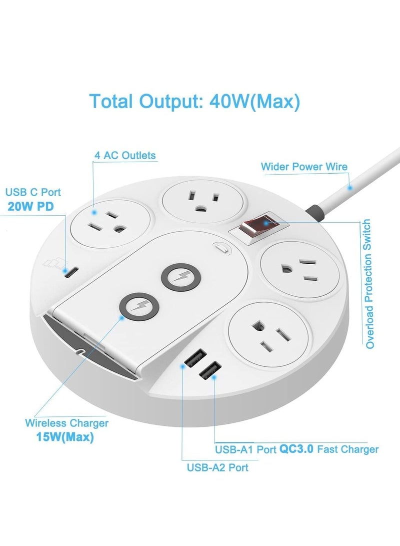 KASTWAVE 20W USB C PD Power Strip Surge Protector with Wireless Charger Tower, Travel Power Strip Delivery Charging with USB C for Phone Laptops Desk Office , 1 USB C/2 USB A Ports/4 AC Outlets Plug (UK Plug) - Image 2