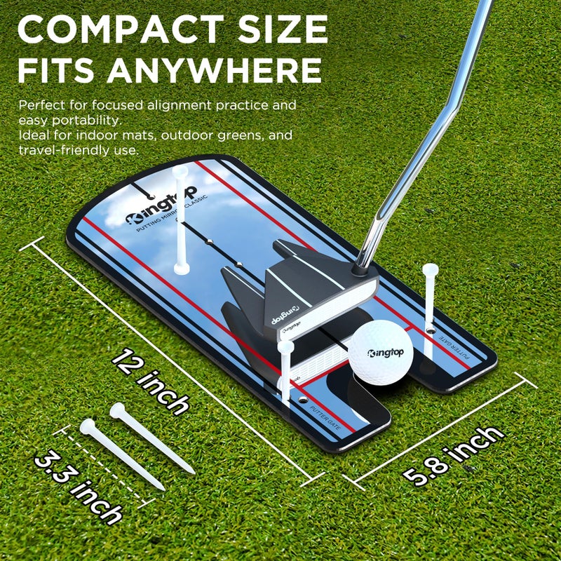 KINGTOP Classic Golf Putting Mirror - Portable Alignment Putting Training Aids for Consistency & Accuracy - Ideal for Indoor | Outdoor Practice, with Carry Bag and Golf Tees - Image 2