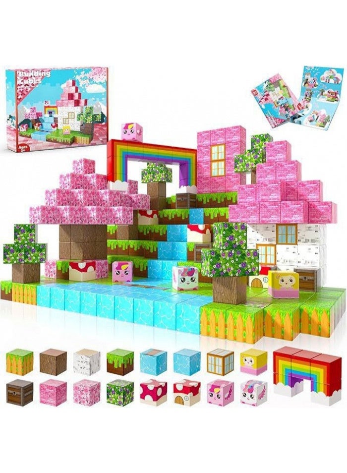 المكعبات المغناطيسية Pink Castle كتل البناء المغناطيسية، كتل البناء للأطفال، الألعاب المغناطيسية - Image 5