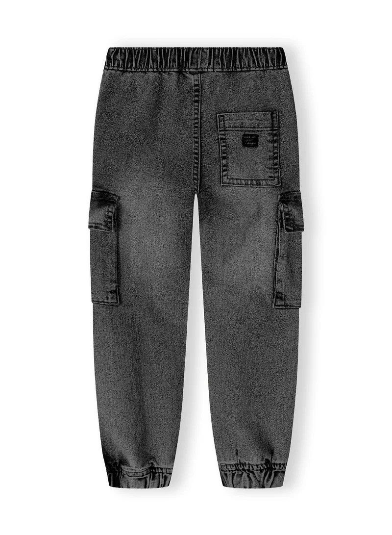 MINOTI Kids' Pull-On Denim Cargo Trousers with Utility Pockets