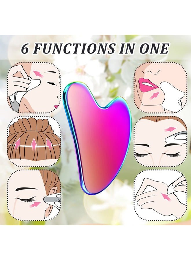 Nuanchu Stainless Steel Gua Sha Facial Tools Guasha for Face Metal Gua Sha Tighten Skin Massage Guasha Beauty Tool for Body Eyes Neck Massager with Travel Pouch Skin Care Gifts (Rainbow Color)  - Image 4