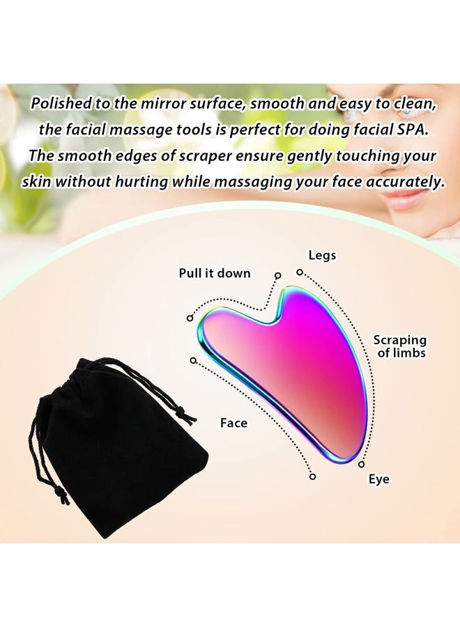 Nuanchu Stainless Steel Gua Sha Facial Tools Guasha for Face Metal Gua Sha Tighten Skin Massage Guasha Beauty Tool for Body Eyes Neck Massager with Travel Pouch Skin Care Gifts (Rainbow Color)  - Image 3