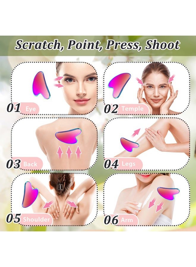 Nuanchu Stainless Steel Gua Sha Facial Tools Guasha for Face Metal Gua Sha Tighten Skin Massage Guasha Beauty Tool for Body Eyes Neck Massager with Travel Pouch Skin Care Gifts (Rainbow Color)  - Image 5