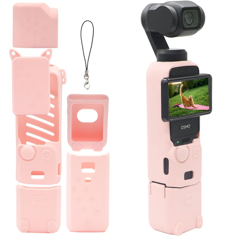 PCTC Pocket 3 Silicone Protective Case Cover, Scratch-Resistant Sleeve Shockproof Full Body Skin with Lens Protector,Cat Paw Print Design in Blush Pink for Cute OSMO Pocket 3 Style Accessories (Pink) - Image 1
