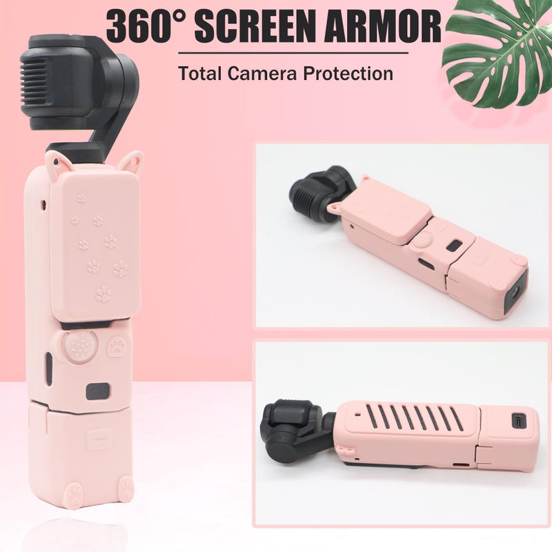 PCTC Pocket 3 Silicone Protective Case Cover, Scratch-Resistant Sleeve Shockproof Full Body Skin with Lens Protector,Cat Paw Print Design in Blush Pink for Cute OSMO Pocket 3 Style Accessories (Pink) - Image 3