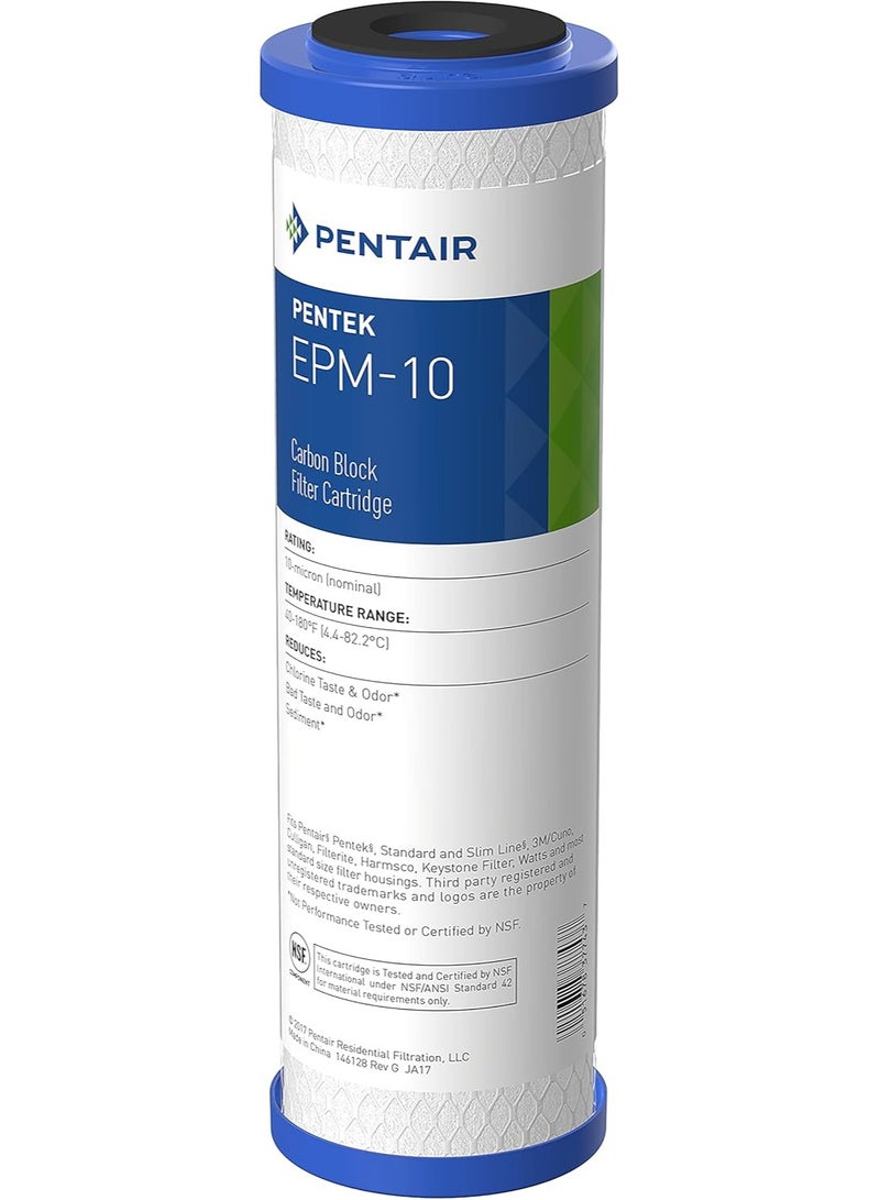 Pentek فلتر مياه كربوني من بنتير بنتيك EPM-10، 10 بوصة، خرطوشة استبدال كتل كربونية معدلة تحت الحوض مع فلتر كربون نشط مسحوق ملتصق (PAC)، 10" × 2.5"، 10 ميكرون - Image 1