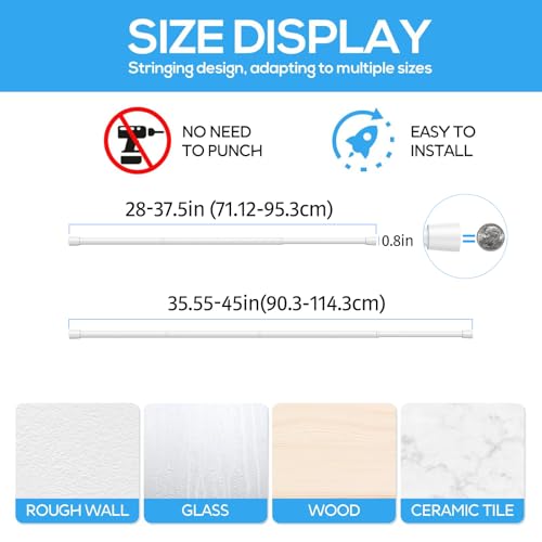 ZipGlo 1 Pack Spring Tension Rods 28-45 Inches, 5/8 Inch Diameter White No Drill Spring Loaded Adjustable Extendable, Small Short Tension Curtain Rod for Windows Kitchen Doorway Closet Cupboard - Image 2