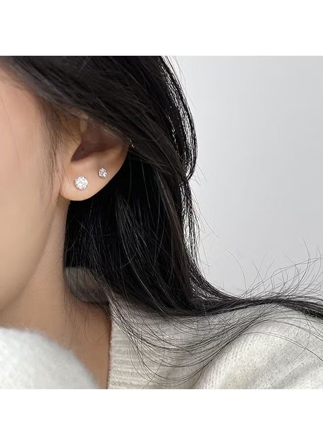 3 Pairs Stainless Steel Screw Stud Earrings Set, Hypoallergenic Cubic Zirconia Studs Earrings, Piercing Post Surgical Earrings for Women Men (Silver) - Image 3