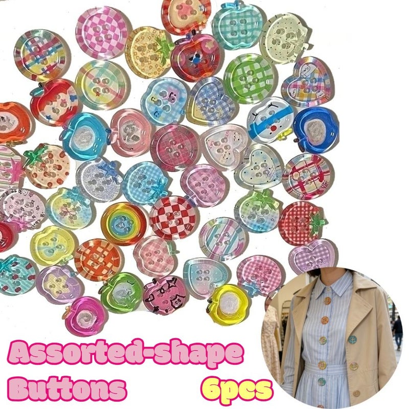 Clear Heart Shaped Printed Button 6pcs DIY Apparel Sewing Accessories - Image 1