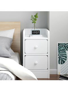 XiuWoo Simple Modern Style Cabinet Bedside End Table  Storage Rack with Drawers  - Image 1