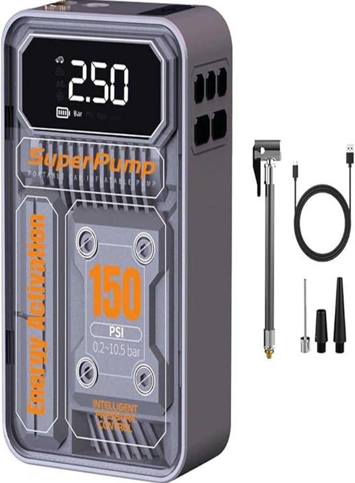 Loquat Suitable for car tire inflator portable air compressor, wireless rechargeable automatic tire pump, multifunctional tire booster with emergency light and power bank - Image 1