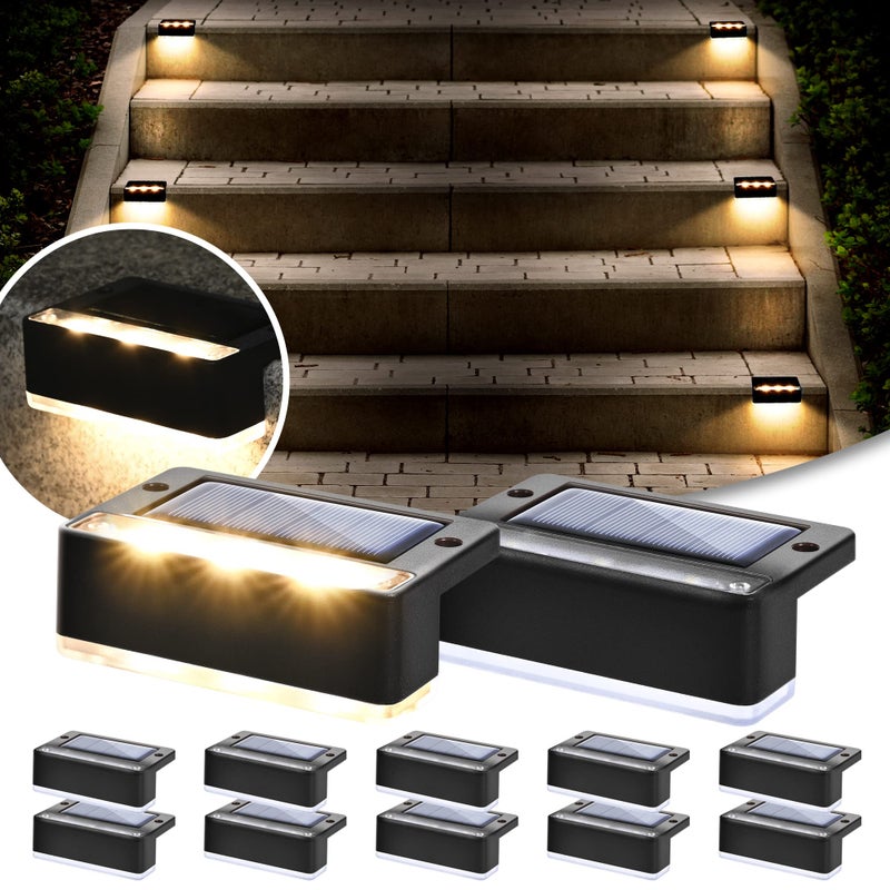 SOLPEX Solar Fence Lights 6 LEDs Solar Lights Outdoor Waterproof Solar Powered for Deck Stair Front Porch Balcony Walkway Garden Yard Patio Pool Decor IP65 Waterproof 12 Pack Warm White