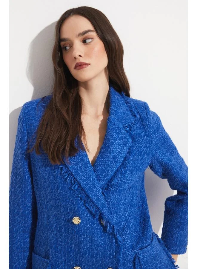 JUNE June Tweed Button Detailed Jacket Saxe