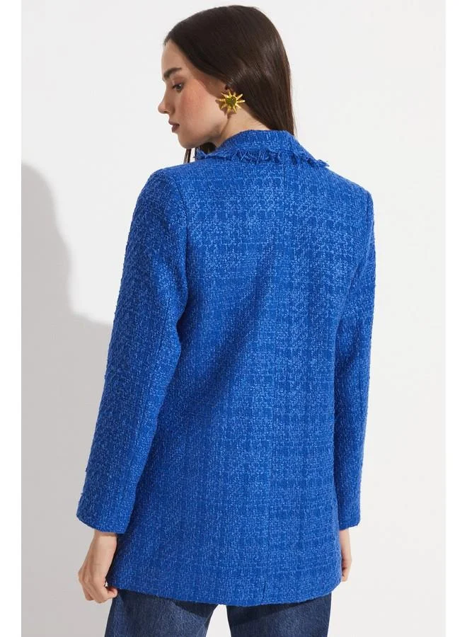 JUNE June Tweed Button Detailed Jacket Saxe