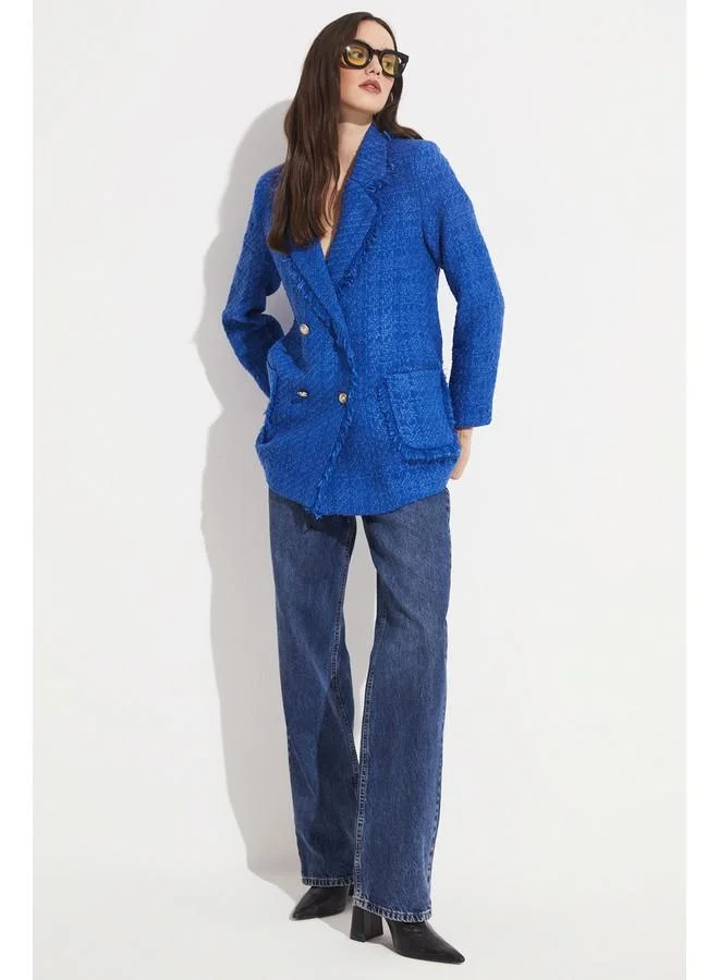 JUNE June Tweed Button Detailed Jacket Saxe