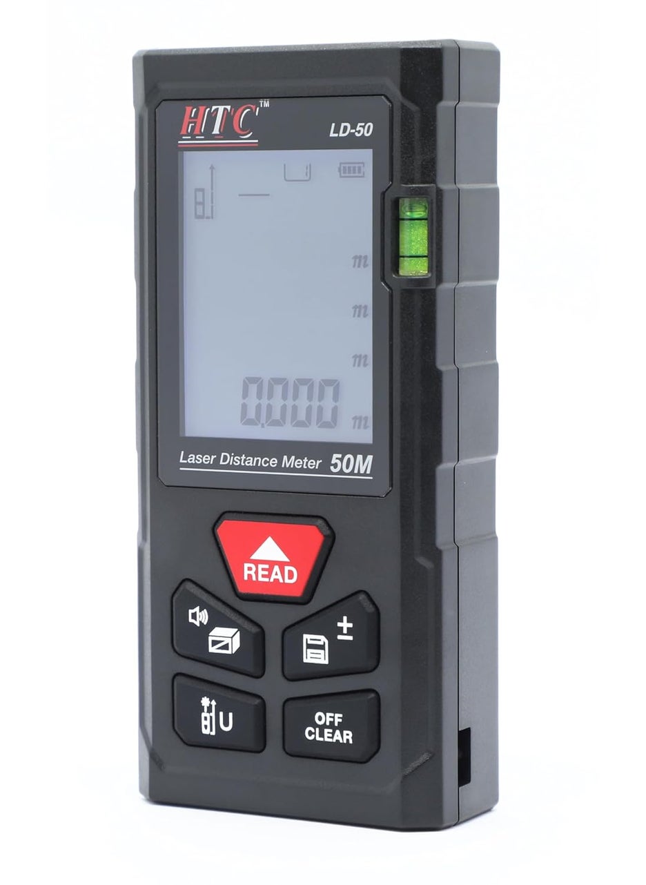Hty HTC LD50 Battery Installation and ReplacementTurn OnOff Button Backlight OnOff Self Calibration Function SingleContinuousAreaVolume Measurement Laser Distance Meter  - Image 3