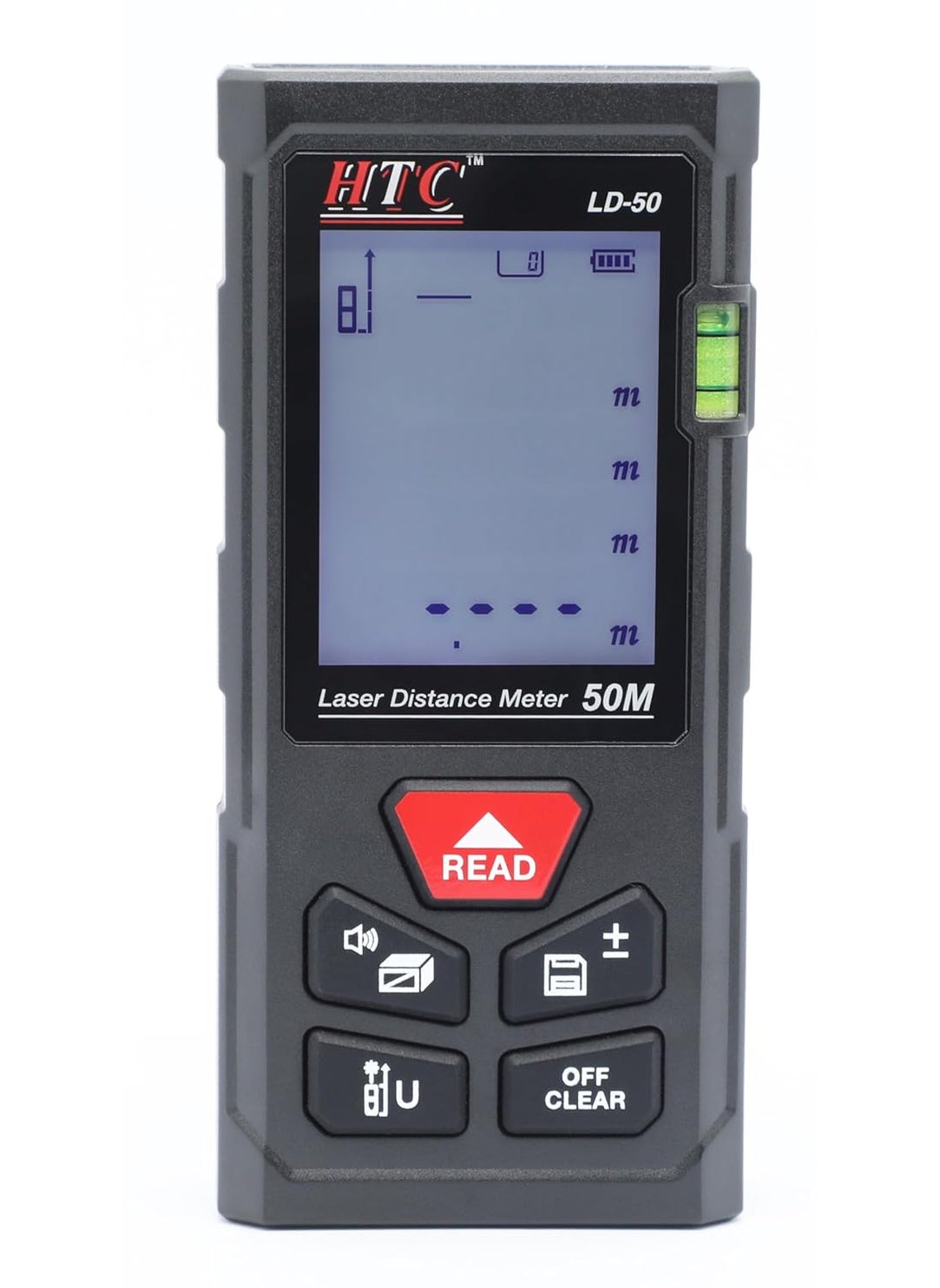 Hty HTC LD50 Battery Installation and ReplacementTurn OnOff Button Backlight OnOff Self Calibration Function SingleContinuousAreaVolume Measurement Laser Distance Meter  - Image 2