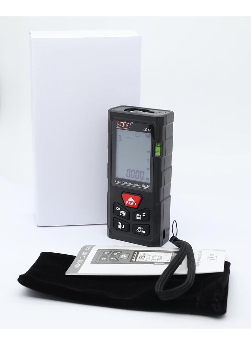 Hty HTC LD50 Battery Installation and ReplacementTurn OnOff Button Backlight OnOff Self Calibration Function SingleContinuousAreaVolume Measurement Laser Distance Meter  - Image 5