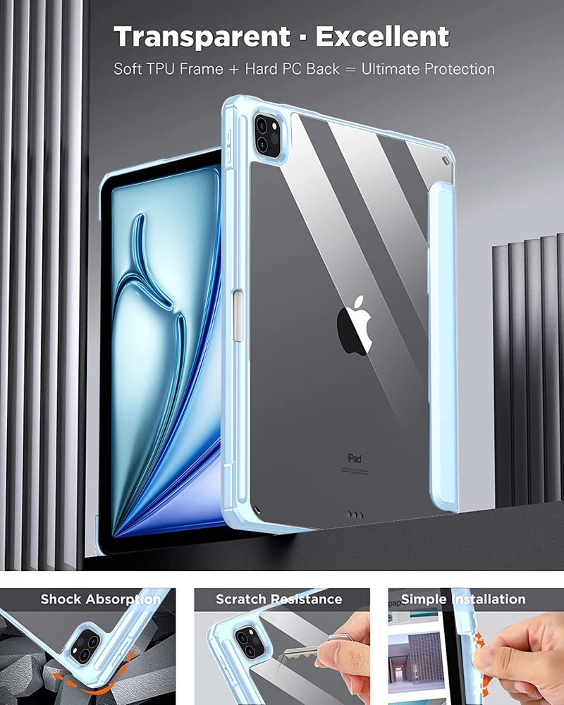 Robustrion for iPad Air 13 inch Cover Case/for iPad Pro 12.9 inch with [Pencil Holder] [Transparent Back] Hybrid Case Cover for iPad Air 13 inch 2024 [Auto Sleep Wake Support] - Light Blue - Image 4
