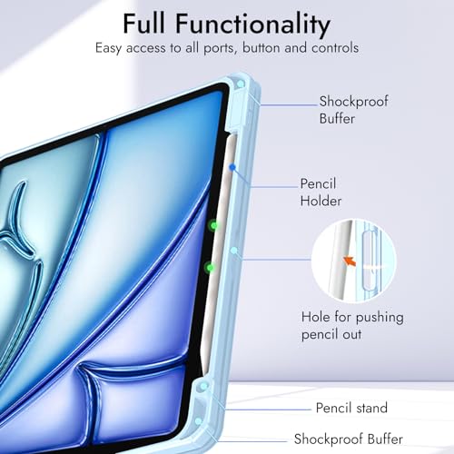 Robustrion for iPad Air 13 inch Cover Case/for iPad Pro 12.9 inch with [Pencil Holder] [Transparent Back] Hybrid Case Cover for iPad Air 13 inch 2024 [Auto Sleep Wake Support] - Light Blue - Image 3