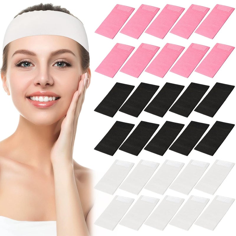 Hanaive 120 Pieces Disposable Headbands for Facials Spa Headbands with Convenient Closure Stretch Non Woven Skin Care Hair Band Soft for Women Salons Face Washing Shower Pink Black White