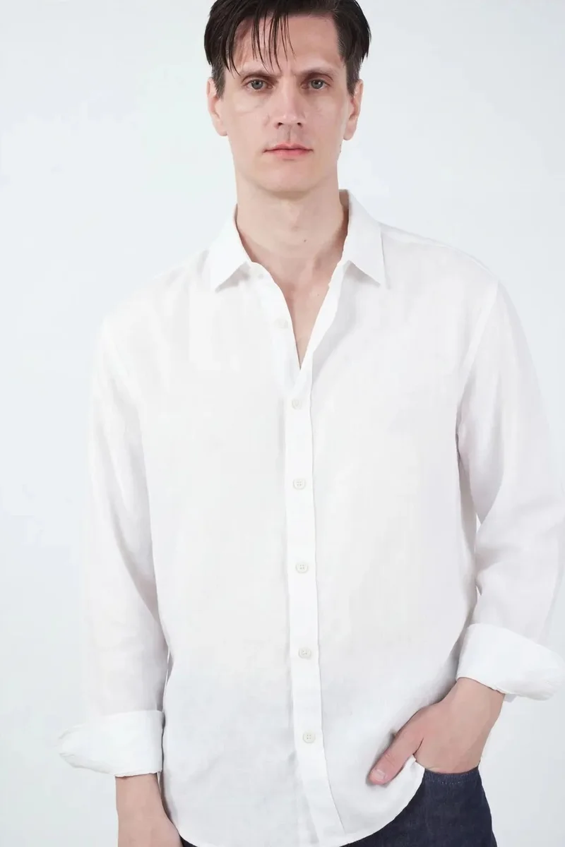 Giesto White GIESTO Oversized Button Up Shirt with Shirt Collar for Men | Best Price UAE