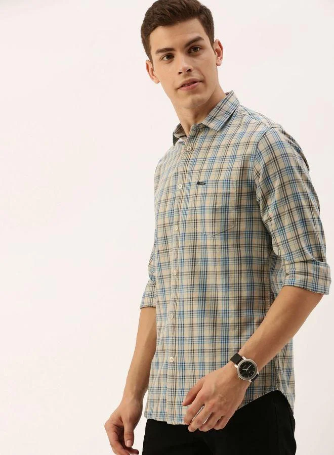 شركة المرآب الهندية Men Slim Fit Checkered Full Sleeves Spread Collar Casual Shirt