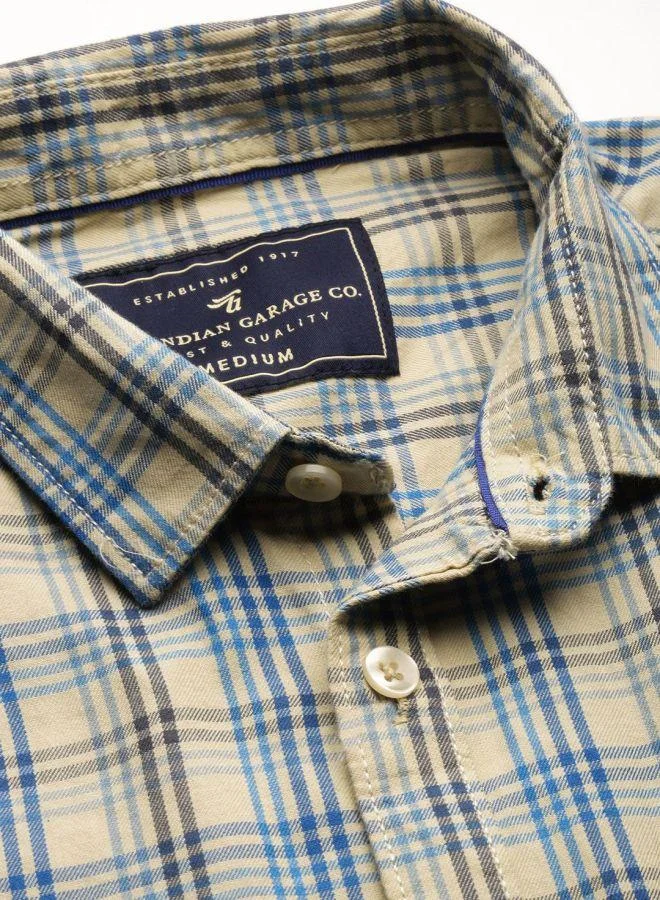 شركة المرآب الهندية Men Slim Fit Checkered Full Sleeves Spread Collar Casual Shirt