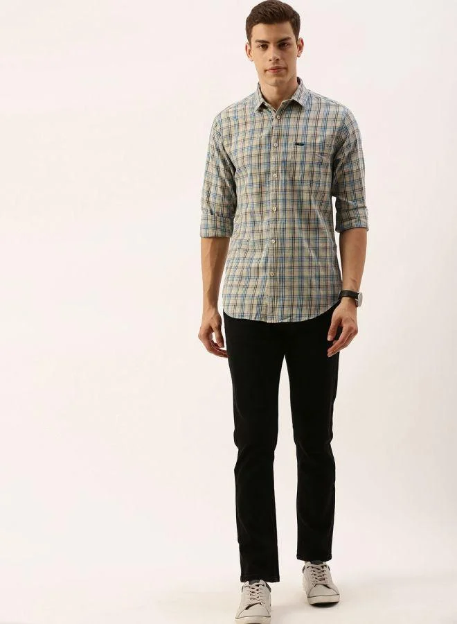 شركة المرآب الهندية Men Slim Fit Checkered Full Sleeves Spread Collar Casual Shirt