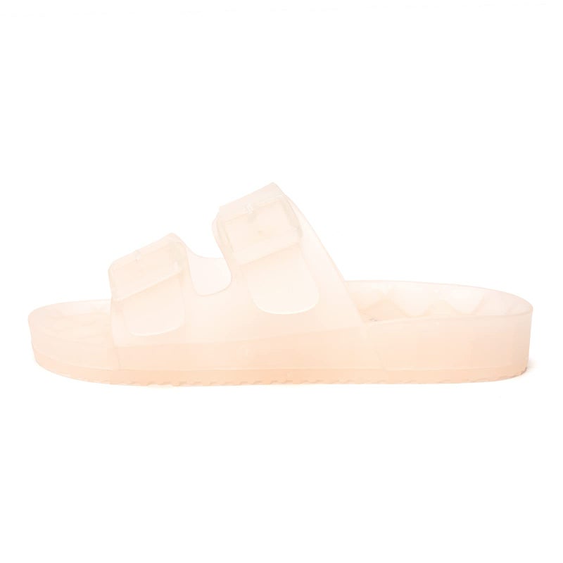 FUNKYMONKEY Women's Slides Sandals Dream Jelly Color Adjustable Double Buckle Adjustable Plastic Flat Sandals (7 M US, Nude/MKLS) - Image 2