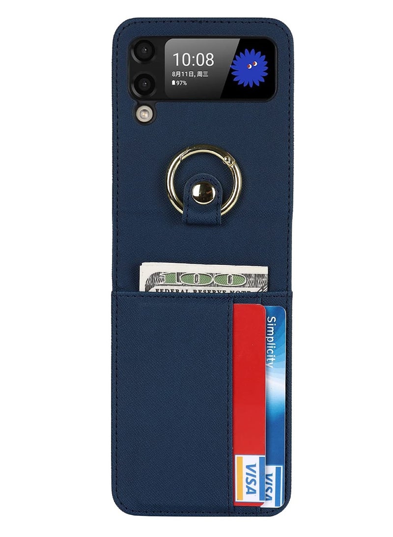 KASTWAVE Case for Galaxy Z Flip 3 5G, Compatible with Samsung Z Flip 3(2021) Leather Wallet Case, Adjustable Crossbody Lanyard Durable Card Slots Ultra Slim Luxury Cover for Samsung Galaxy Z Flip 3 (Navy Blue) - Image 3