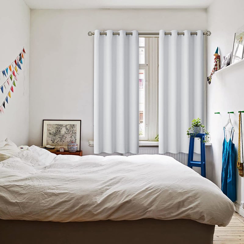 BGment Bgress Room الستائر الستائر 63 بوصة - الستائر الحرارية المعزولة الحرارية ستائر معالجة النافذة لغرفة النوم 2 لوحات 52 × 63 بوصة رمادية بيضاء - Image 2