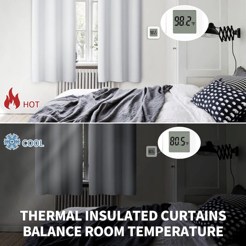 BGment Bgress Room الستائر الستائر 63 بوصة - الستائر الحرارية المعزولة الحرارية ستائر معالجة النافذة لغرفة النوم 2 لوحات 52 × 63 بوصة رمادية بيضاء - Image 4