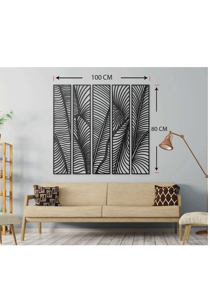 Home Gallery - Tropical Leaves Wall Art - Set Of 5 Each 80x20 - Image 1
