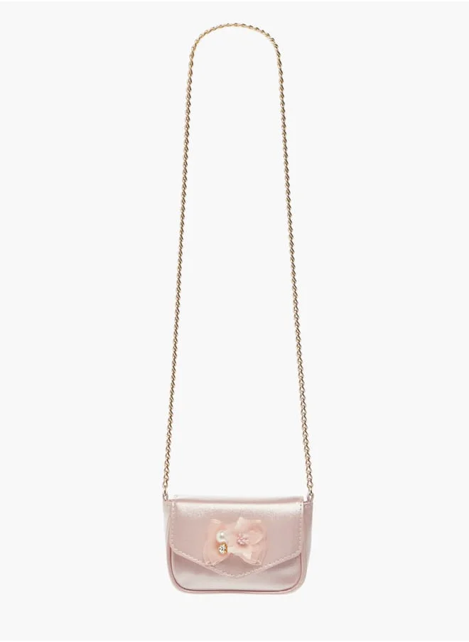 Little Missy Girls Floral Accent Crossbody Bag with Chain Strap and Button Closure