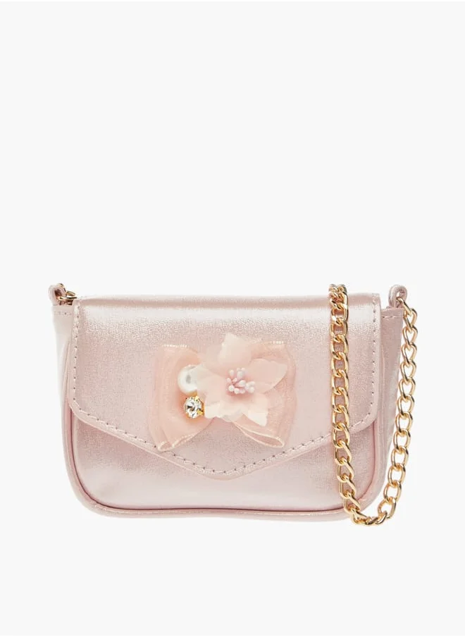 Little Missy Girls Floral Accent Crossbody Bag with Chain Strap and Button Closure
