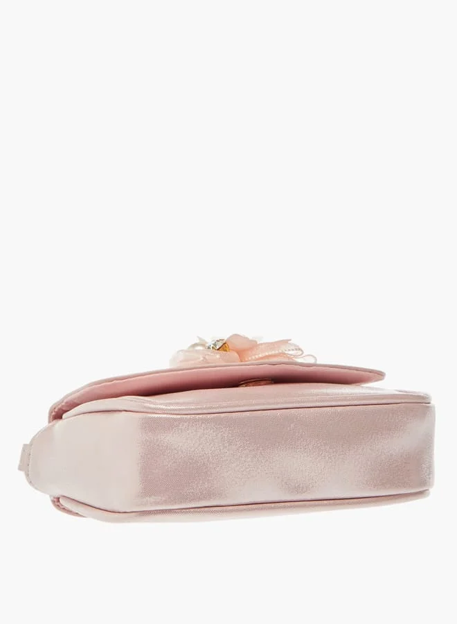ليتل ميسي Girls Floral Accent Crossbody Bag with Chain Strap and Button Closure