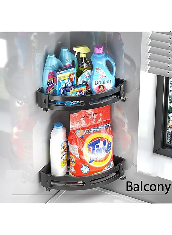 Raxoom Space Aluminum Bathroom Shelf Shower Shelves No-drill Wall Mount Shower Storage Rack Corner Shelf Bathroom Accessories (Triangle-Black01) - Image 2