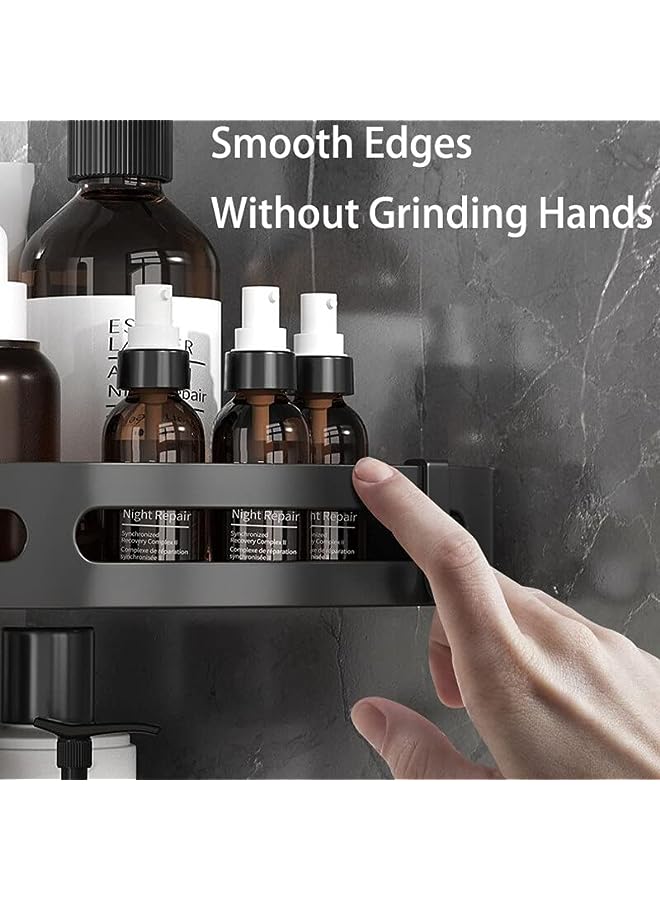 Raxoom Space Aluminum Bathroom Shelf Shower Shelves No-drill Wall Mount Shower Storage Rack Corner Shelf Bathroom Accessories (Triangle-Black01) - Image 5