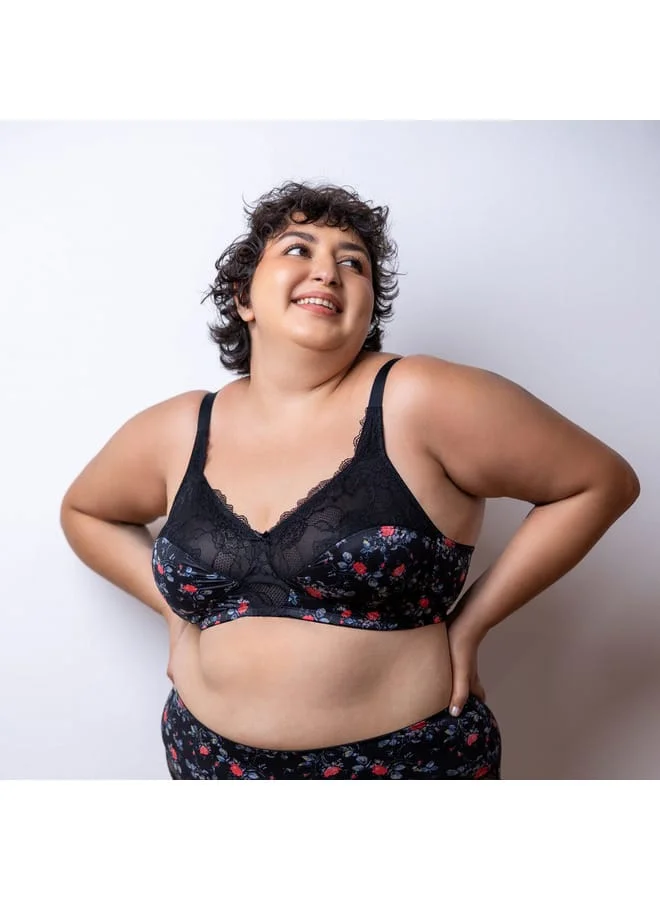 Aadaraya Plus Size Aadaraya Lydia Floral Print Cut and Sew Micro Lace Bra