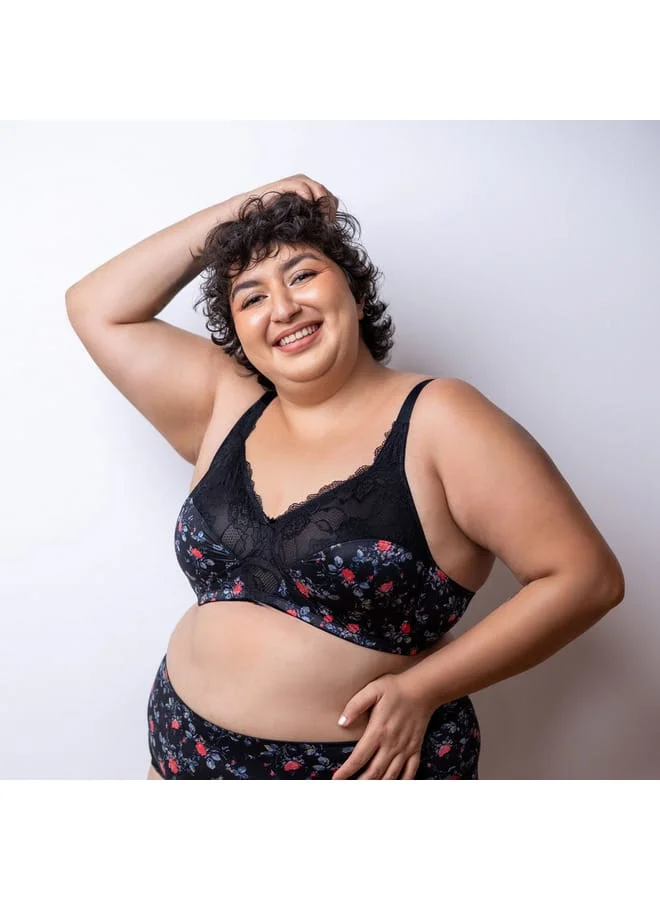 Aadaraya Plus Size Aadaraya Lydia Floral Print Cut and Sew Micro Lace Bra