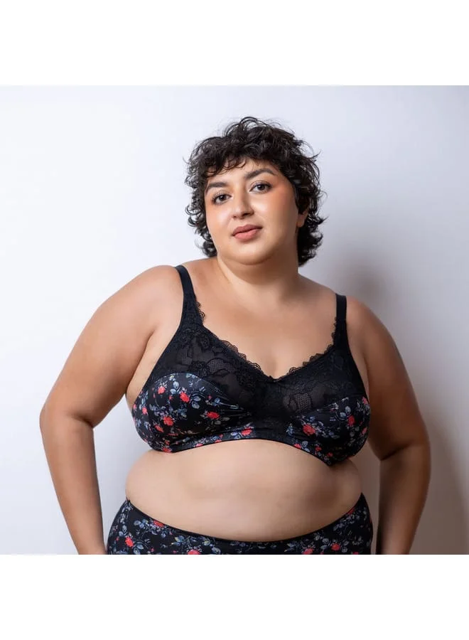 Aadaraya Plus Size Aadaraya Lydia Floral Print Cut and Sew Micro Lace Bra
