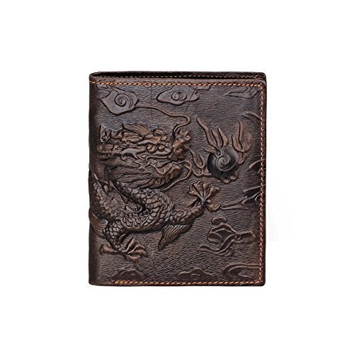 Medifier Mens Brown Genuine Leather Wallet with Credit Card Holder Dragon Pattern M - Image 1