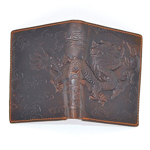 Medifier Mens Brown Genuine Leather Wallet with Credit Card Holder Dragon Pattern M - Image 2